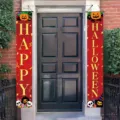 Vibrant red Halloween porch banner set featuring Happy Halloween text and pumpkins - Bright Red Jack-O-Lantern Style (SDL-009) / 30x150cm