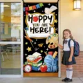 Back to school classroom door cover decoration with colorful school supplies graphics - 90x180cm / Campus Happy Style (ML-006)