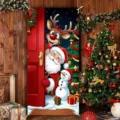 Christmas door banner with Santa, reindeer and snowman for festive home entry decoration - 90x180cm / Cartoon Characters Collection Pattern (ML-007)