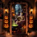 Halloween door banner spooky skeleton witch pumpkin hanging tapestry holiday party decor - ML-003 Style / 90x180cm