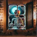 Halloween skeleton window curtain hanging banner spooky moon backdrop for party home decor - 120x80cm / Skull Window Shadow (C-003)