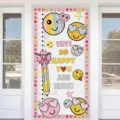 Back to school door cover with smiley faces and happy welcome text banner - 90x180cm / Smiley Face Happy Style (ML-007)