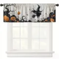 Lambrequin de fenêtre Halloween avec citrouilles et silhouette de sorcière pour café. - CM-012 Blanc Halloween Citrouille Sorcière