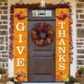 Thanksgiving porch banners with Give Thanks letters, turkey and pumpkin design - Turkey Give Thanks Style (SDL-011) / 30x150cm Pack