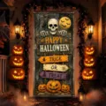 Halloween scary door banner hanging decoration with skeleton pumpkin print for party decor. - ML-008 Style / 90x180cm