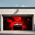 Banner de puerta de garaje de Halloween con escena de zombies para fiesta de terror - Coche Músculo Ciudad Zombie (CK-014) / 150x100cm
