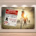 Gruseliger Zombie Halloween Hintergrund mit Infektionswarnschild für Horror-Haus Dekorationen - SBJ-001 / 95x75cm