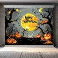 Halloween party backdrop with glowing pumpkins and moon, Happy Halloween SKU variant - Halloween Pumpkin Lantern Style (SBJ-009) / 95x75cm