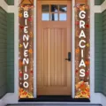 Thanksgiving porch banners with Bienvenido and Gracias text and autumn maple leaf design - Spanish Turkey Welcome Style (SDL-012) / 30x150cm Pack