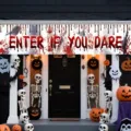 Spooky Halloween outdoor banner with bloody handprints and Enter If You Dare text decor - ENTER IF YOU DARE Style (SHF-007) / 30x120cm