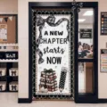 Back-to-school door cover featuring 'A NEW CHAPTER starts NOW' with plaid bow and pencil - 90x180cm / New Chapter Style (ML-008)