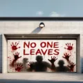 Halloween garage door banner decoration with 'No One Leaves' horror blood handprints - No One Leaves Bloody Handprints (CK-003) / 150x100cm