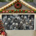 Realistische skeletten Halloween garagedeur banner voor feestelijke decoratie buitenshuis - Realistische Schedel Stijl (CK-002) / 400x180cm