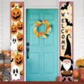 Halloween welcome porch banners with pumpkin gnome and ghost design for home decor - Halloween Pumpkin Ghost Style (SDL-012) / 30x150cm