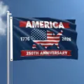 America 250th Anniversary commemorative outdoor flag with stars and stripes map design - Dark Blue USA Map Outline Style (Q-005)