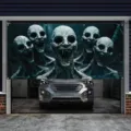 Τρομακτικό πανό πόρτας γκαράζ Halloween με τέρατα για εξωτερική διακόσμηση πάρτι και αυλής - Στυλ Τέρας του Δάσους (CK-007) / 400x180cm