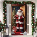 Christmas Santa Claus door banner for festive holiday entrance decor - 90x180cm / Santa Claus at Wooden Door Pattern (ML-010)