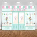 Sfondo fotografico negozio di gelati rosa con graziosi macarons e coni illustrati - SBJ-006 / 95x75cm