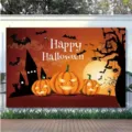 Halloween backdrop featuring cute pumpkins and Happy Halloween text for party decor - Halloween Pumpkin Castle Style (SBJ-010) / 95x75cm / Colorful