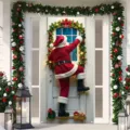 Festive Christmas door cover decoration featuring climbing Santa Claus for home entrance décor - 90x180cm / Santa Climbing Door Pattern (ML-011)