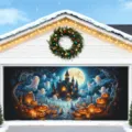 Halloween garage door banner featuring spooky castle, floating ghosts and pumpkins - 城堡幽灵南瓜款式(CK-002) / 150x100cm