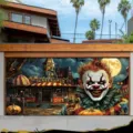Enge clown Halloween garagedeur banner voor outdoor spookhuis thema feest decoratie - Enge Clown Stijl (CK-001) / 400x180cm