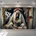 Gruseliger Halloween-Hintergrund mit Zombie-Braut für die Dekoration von Horror-Mottopartys - Skelettbraut (SBJ-004) / 95x75cm