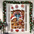 Festive gingerbread house Christmas door banner decoration for winter holiday party decor - 90x180cm / Gingerbread Couple Pattern (ML-012)