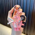 Cute pink mini film projector keychain with cartoon bear illustration for bag decoration - Pink Bear Style / Pink