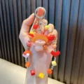 Cute handmade colorful beaded pig keychain with mushroom hat pendant for phone and bags - Mushroom