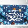 Sfondo fotografico per la festa del papà a scacchi blu con elementi decorativi - Stile (SBJ-007) / 95x75cm / Blu