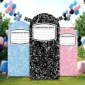 Dreiteiliges Set aus Bogenhintergründen im Notizbuch-Stil in Blau, Schwarz und Rosa für Partys - Polyester Modell / 3er-Set (65x150+80x180+50x120cm)