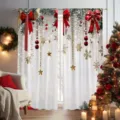 Festive Christmas curtains featuring red bows and snowflakes for cozy living room decor - YD-CL010 / 70x100cm(两片)
