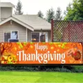 Grande striscione Happy Thanksgiving con zucche e foglie autunnali per decorazione giardino - Stile Tacchino del Ringraziamento (SHF-007) / 30x120cm