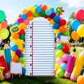 Vibrant back to school party arch backdrop with notebook paper print for photo booths - Regular Polyester / 50x120CM