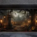Spooky haunted house Halloween garage door cover banner for outdoor holiday decoration. - Castle Pumpkin Style (CK-003) / 150x100cm