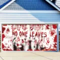 Horror Halloween garage door banner with bloody handprints and NO ONE LEAVES text - No One Leaves (CK-001) / 150x100cm