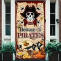 Retro pirate treasure map door cover with skull and gold coin prints for Halloween party - 90x180cm / Style ML-003