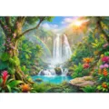 Tropical rainforest waterfall backdrop with vibrant jungle plants and rainbow scenery - Tropical Rainforest Waterfall Style (SBJ-003) / 95x75cm