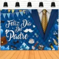 Sfondo fotografico per la festa del papà a quadri blu con scritta Feliz Día Del Padre e abito - Sfondo a Quadri Blu per la Festa del Papà (SBJ-005) / 95x75cm