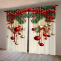 Christmas curtain set featuring red green pine and festive ball prints for home decor - CL-006 / 70x100cm(两片)
