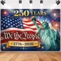 USA 250th anniversary backdrop banner featuring Statue of Liberty and fireworks decor - Style 4 (SBJ-004) / 95x75cm / US Flag Style