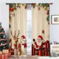 Festive Christmas curtain set featuring Santa Claus, reindeer, and snowman room decor - DACL010 / 70x100cm(两片)