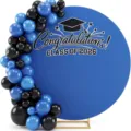 Στρογγυλό μπλε φόντο αποφοίτησης με Congratulations Class of 2026 κείμενο και μπαλόνια. - Θέμα Αποφοίτησης Μπλε Λευκό (Y-003) / Διάμετρος 150cm / Μπλε