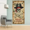 Vintage pirate treasure map door cover with skull print for Halloween party decoration - 90x180cm / Style ML-002
