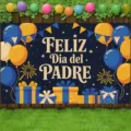 Striscione di sfondo Feliz Dia del Padre per decorazione festa con palloncini e regali - SBJ-008 / 95x75cm