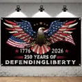 Patriotic 250th anniversary banner with bald eagle for US Independence Day celebration - SBJ-001 / 95x75cm / US Flag Style