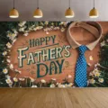 Sfondo fotografico per la Festa del Papà con margherite e cravatta blu a pois bianchi - SBJ-001 / 95x75cm