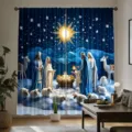 Nativity scene themed Christmas blackout curtains for living room window decoration - CL-002 / 55x150cm(两片)