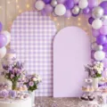 Cubiertas de fondo de arco de guinga lavanda para decoración de eventos de fiesta de cumpleaños - Combo de Cuadros Púrpura (SGX-003) / Juego de 2 Piezas (100x200cm+120x220cm) / Púrpura Lavanda (Poliéster)